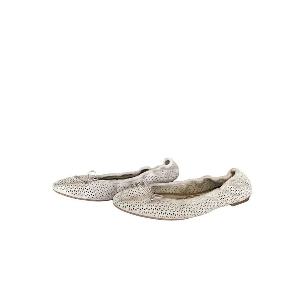 Sam Edelman Womens White Leather Upper Slip On Laser Cut Ballet Flat Size 9M